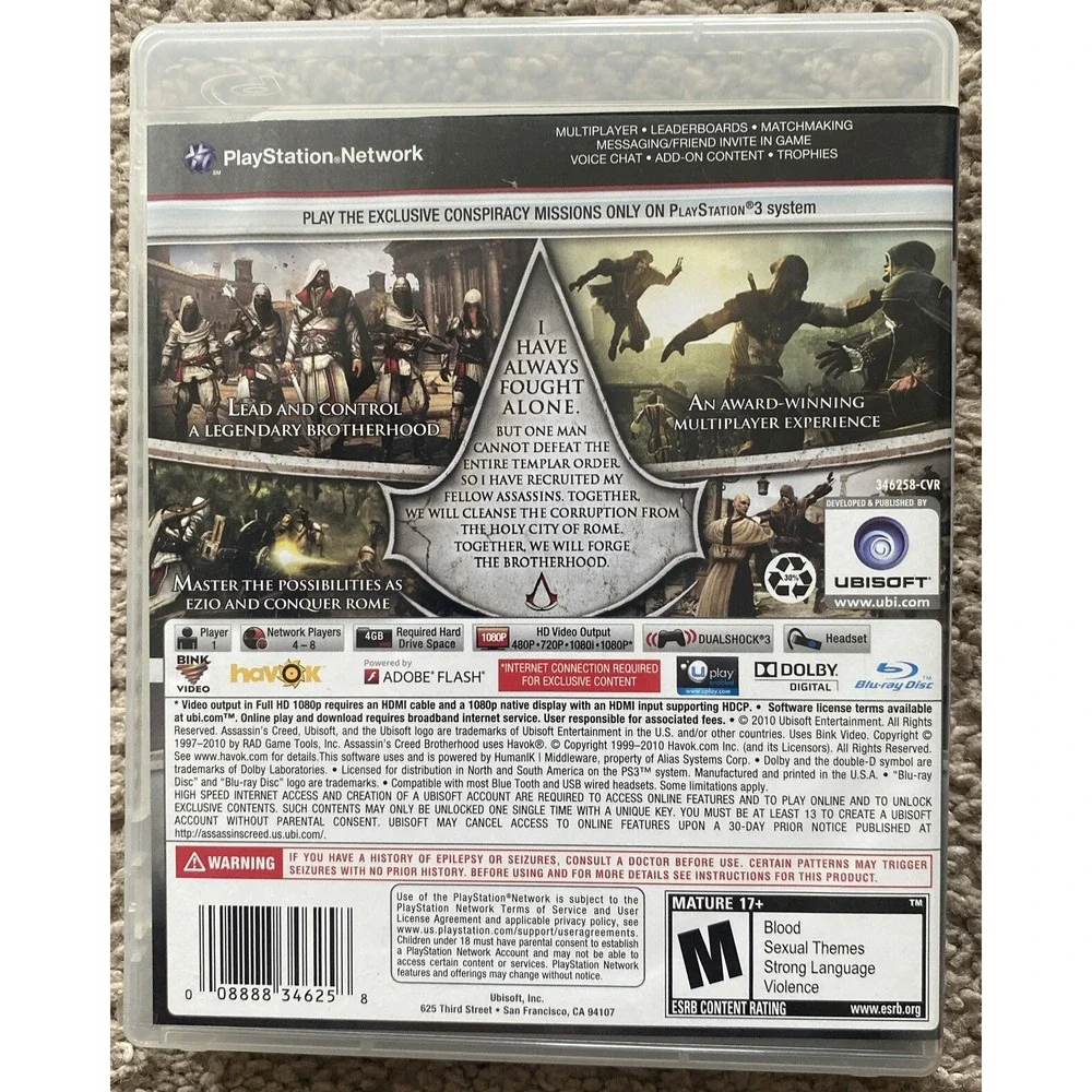 Assassin's Creed Brotherhood Sony PlayStation 3 2010 Complete Tested With Manual